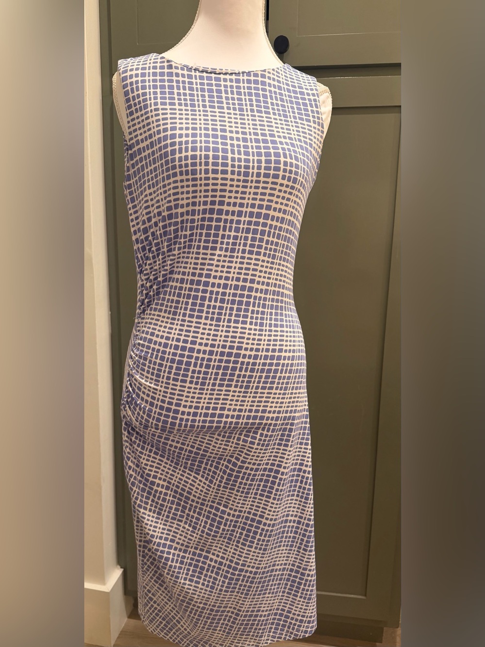 Sleeveless Blue and White Grid Maxi Dress